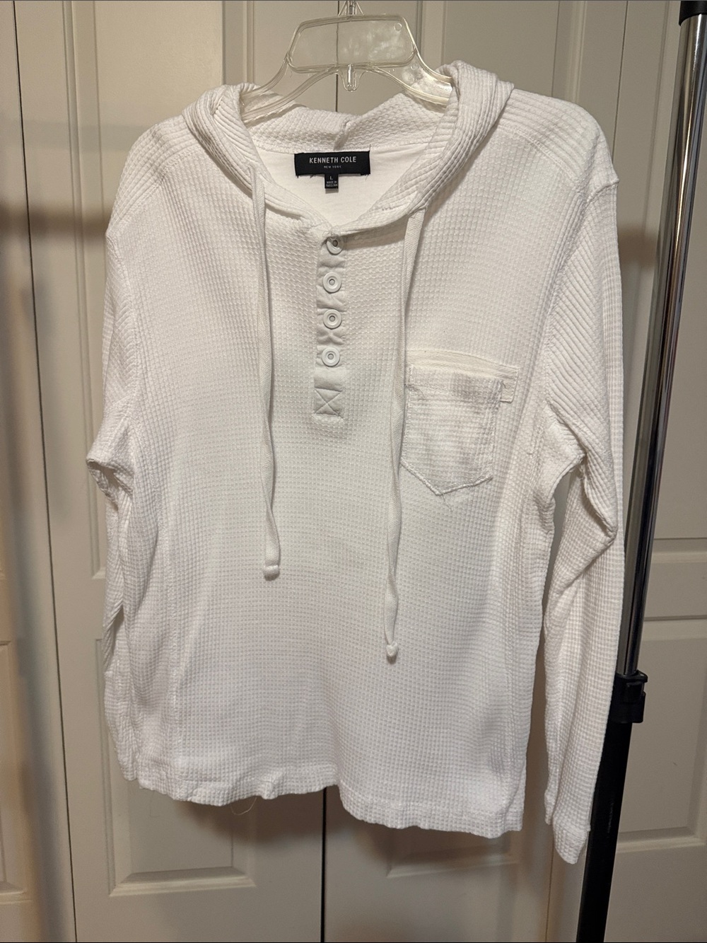 Kenneth Cole Women's White Waffle-Knit Hoodie Henley